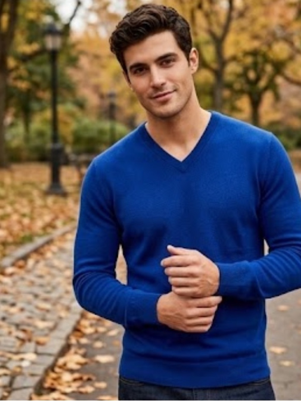 Thomas Pink Blue Men's V Neck Sweater Merino wool Size S
